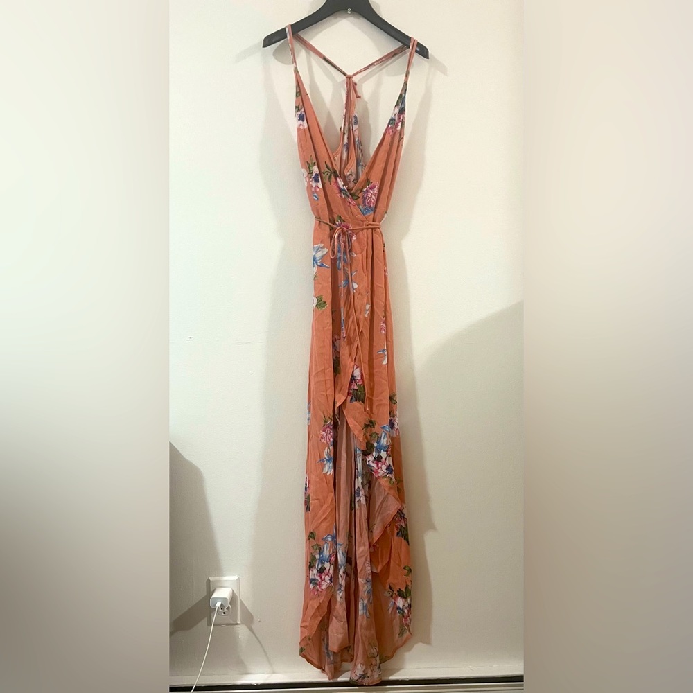 Solemio Floral Print High-Low Wrap Dress